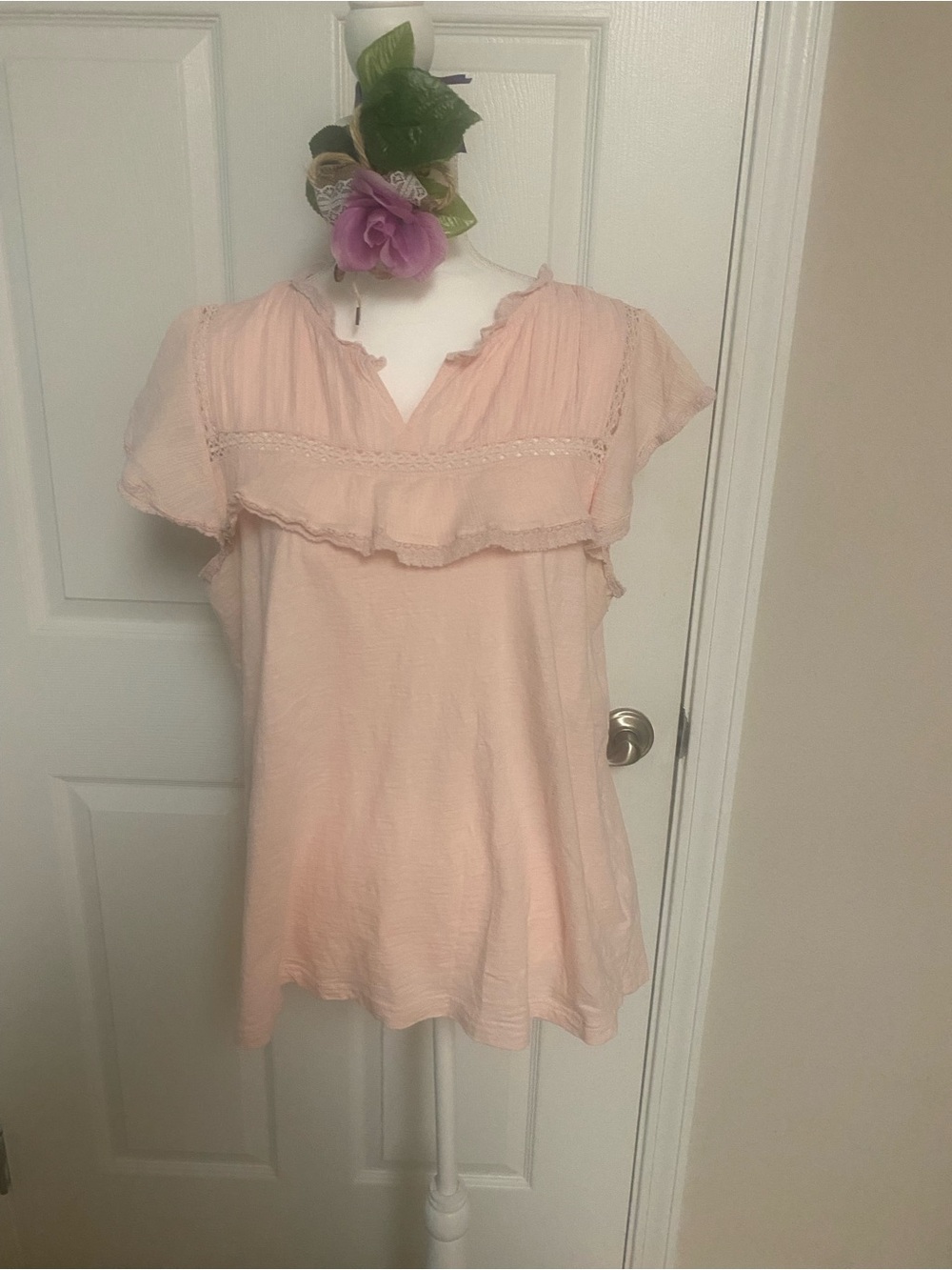 Anthropologie Pale Pink Ruffle V-Neck Blouse